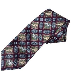 Vintage Ducks Unlimited Men’s Silk Tie Dogs Hunting Maroon Mallard